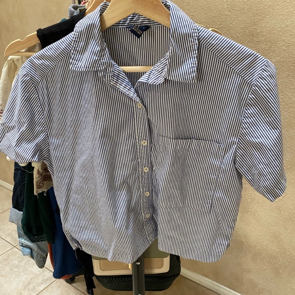 Blue and White Striped Button-Up Shirt